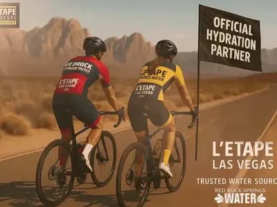 Cyclist filling water jugs at Red Rock Springs Water in Las Vegas before L'Etape Las Vegas race