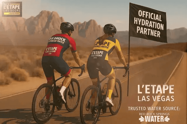 Cyclist filling water jugs at Red Rock Springs Water in Las Vegas before L'Etape Las Vegas race