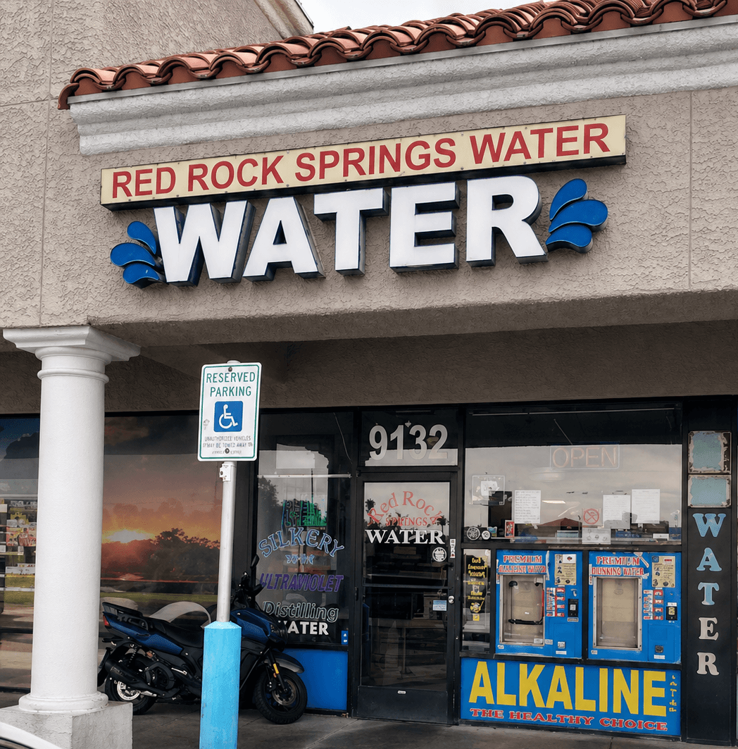 Red Rock Springs Water storefront at 9132 W Sahara Ave Las Vegas — alkaline and purified water refill station