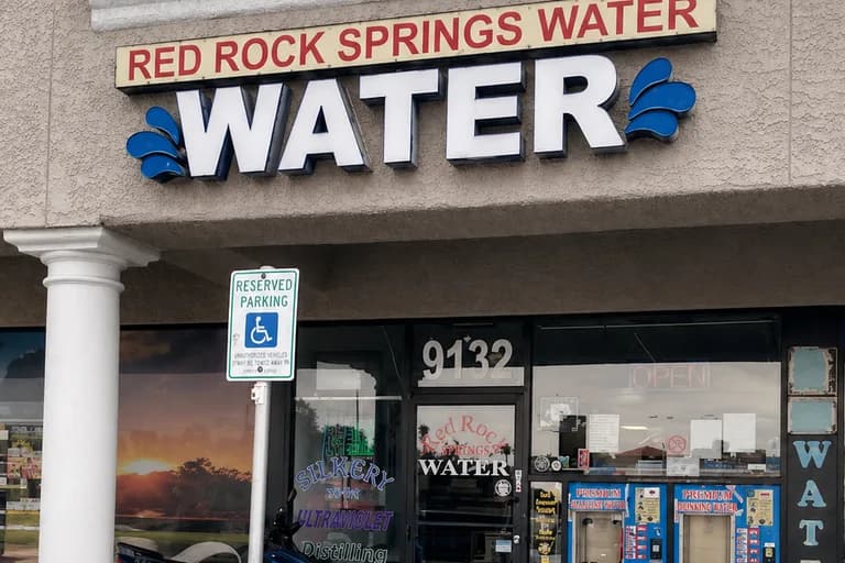 Red Rock Springs Water storefront at 9132 W Sahara Ave Las Vegas, alkaline and purified water refill station